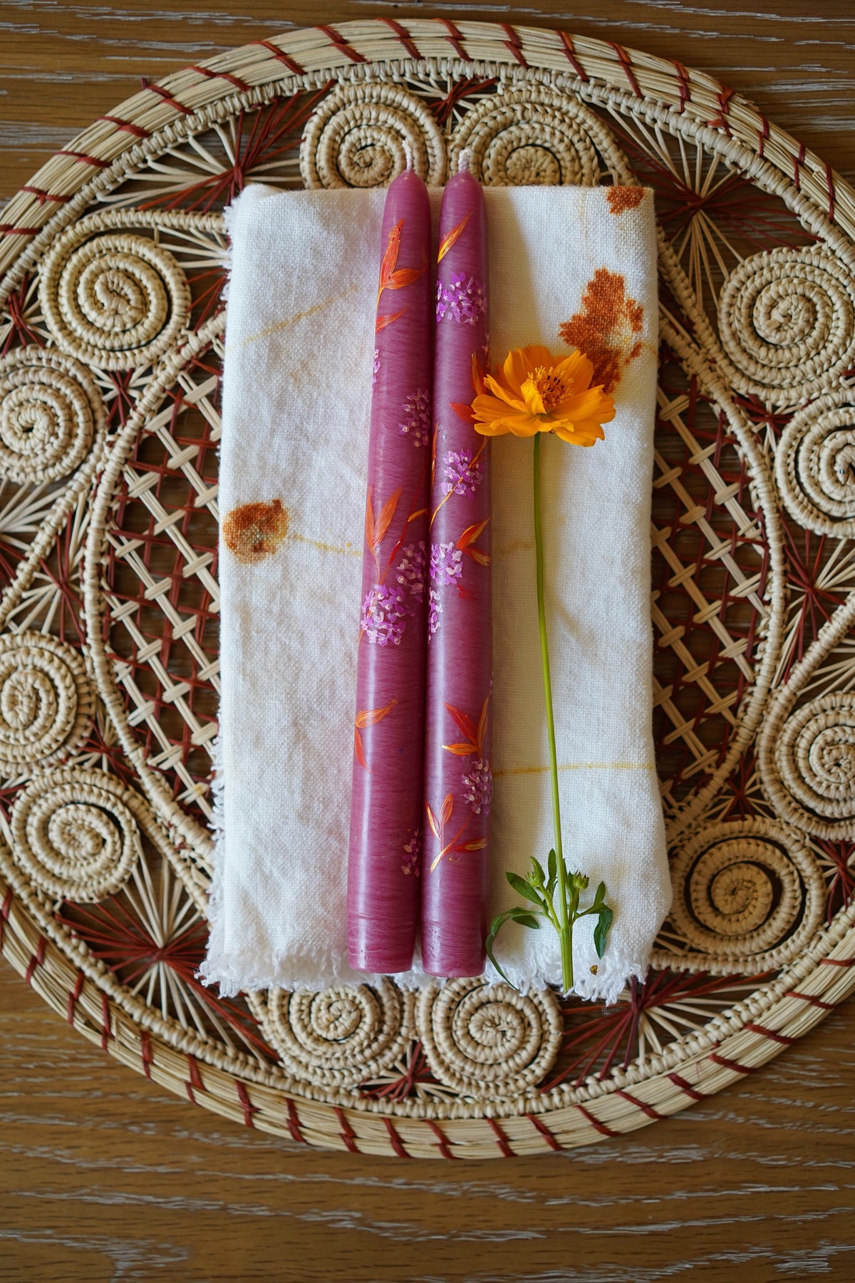 Rose Hydrangea and Foliage Taper Candles, Set of Two