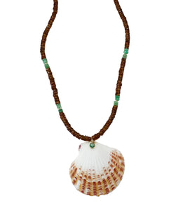 Hessonite Garnet and Chrysoprase Tourmaline Necklace with Shell Pendant