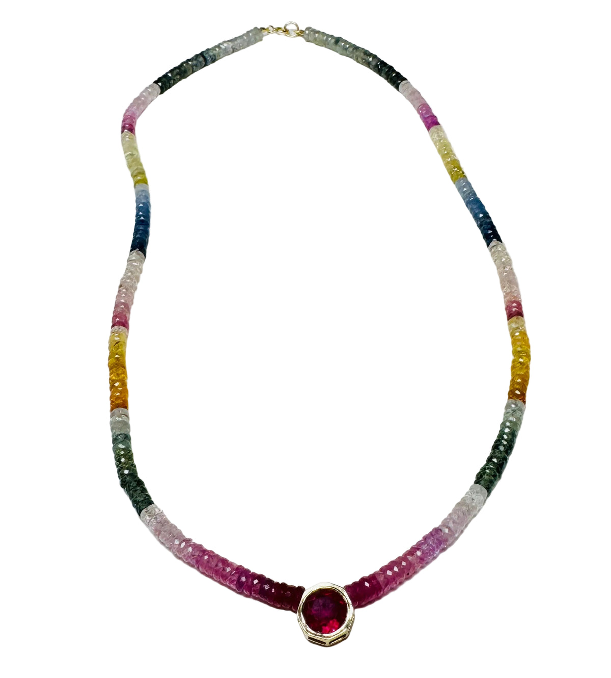 Sapphire Heishi Necklace with Ruby