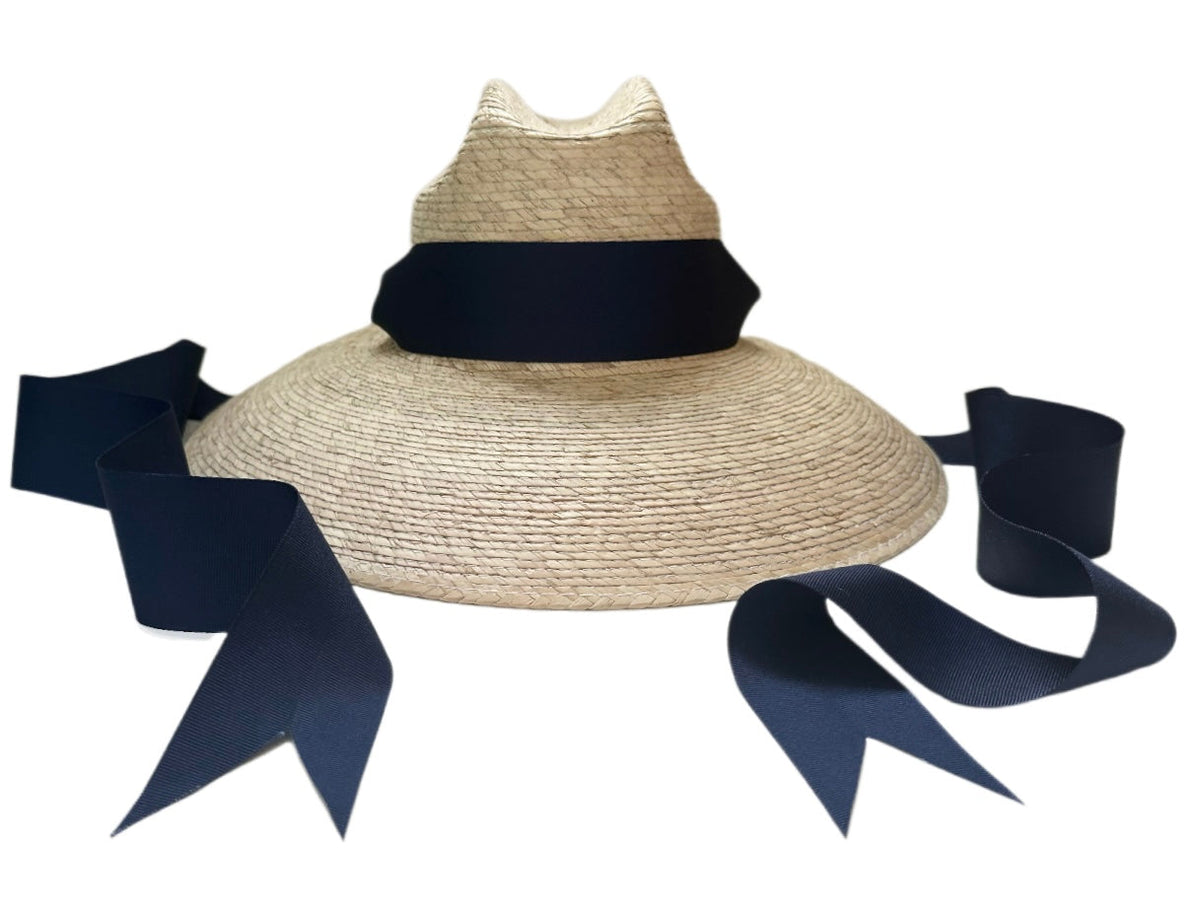 Hollyhock Sun Hat in Navy Long Grosgrain Ribbon