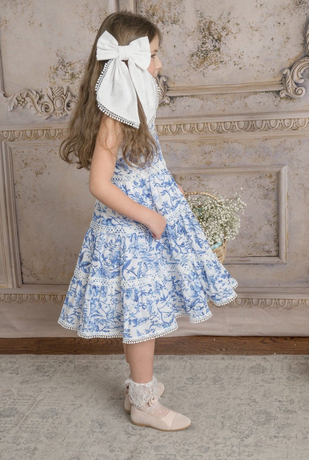 Jaylin Blue and White Linen Sleeveless Summer Dress - Petite Maison Kids