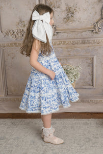 Jaylin Blue and White Linen Sleeveless Summer Dress - Petite Maison Kids