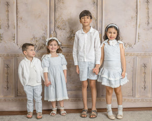 Charlotte Baby Blue Linen Romper - Petite Maison Kids