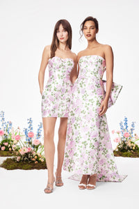 The Gabrielle Gown with Detachable Bow in Pink & Green