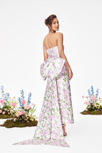 The Gabrielle Gown with Detachable Bow in Pink & Green