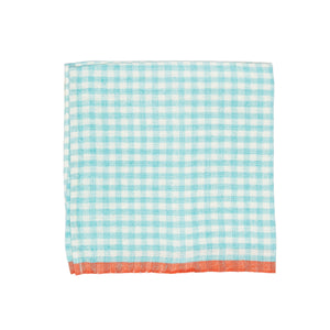 Two-Tone Gingham Napkins in Aqua & Orange, Set of 4