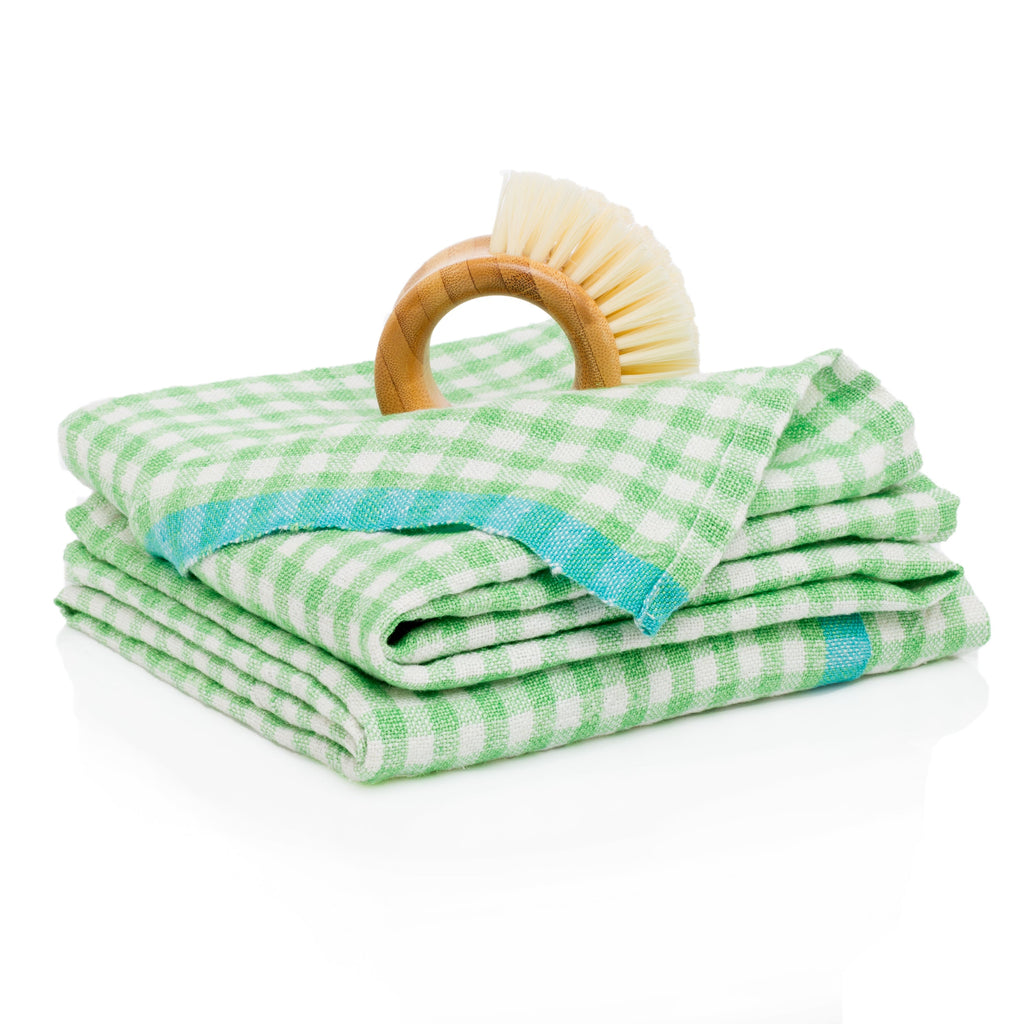 Two-Tone Gingham Towels in Lime & Aqua, Set of 2