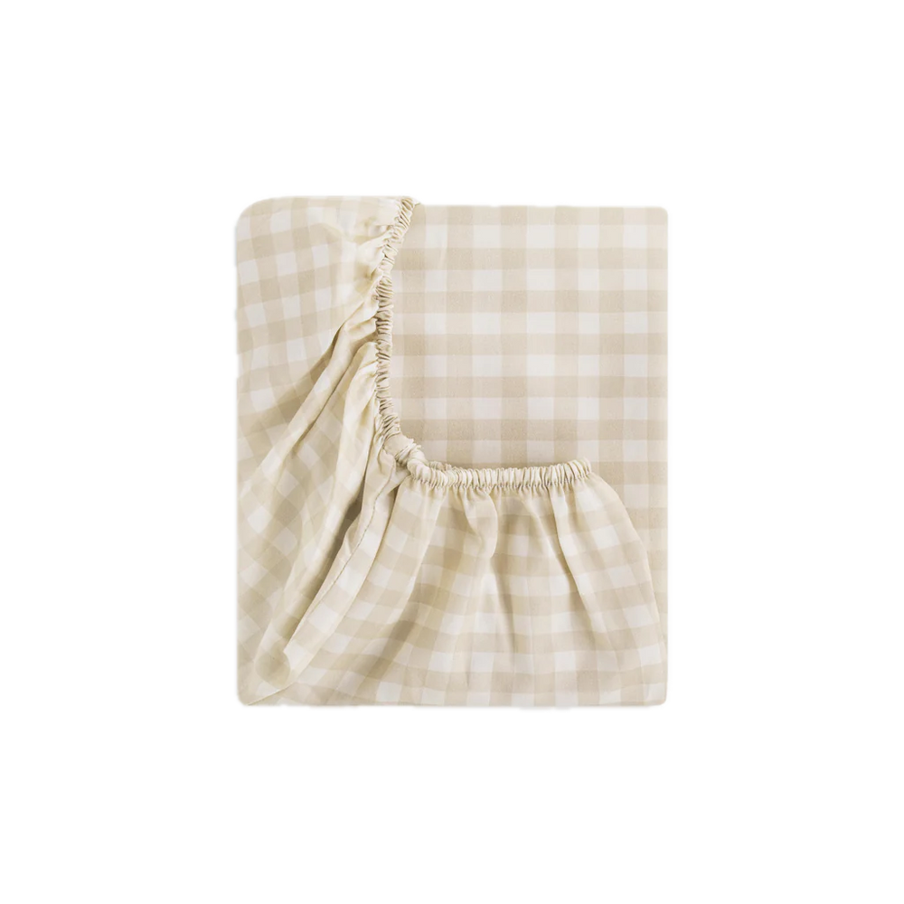 Picnic Gingham Crib Sheet in Beige
