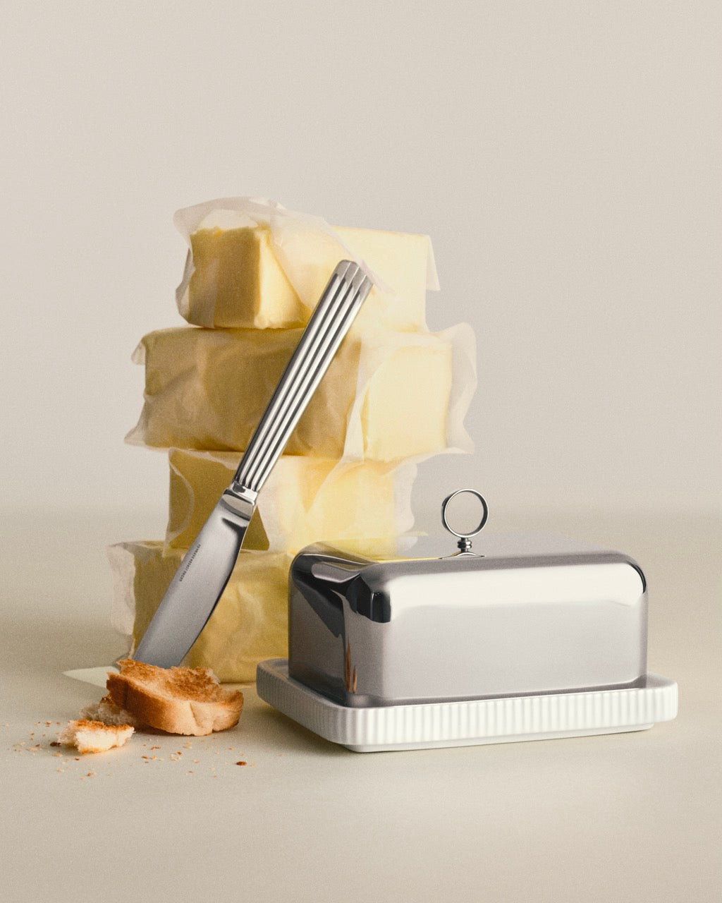 Bernadotte Butter Dish, Porcelain & Stainless Steel
