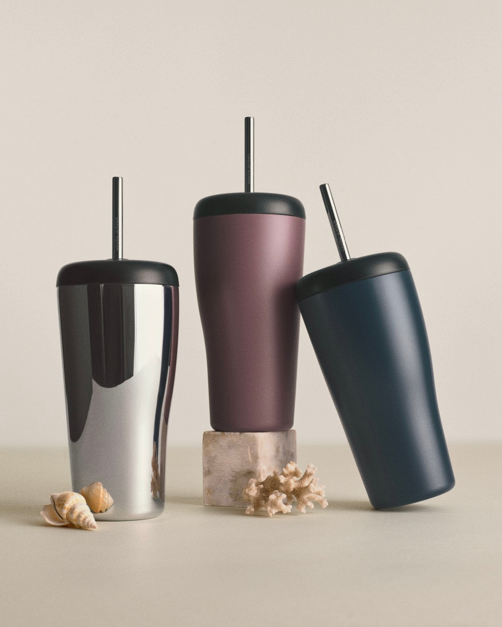 Sky Travel Cup with Straw Rose Stainless Steel and Plastic