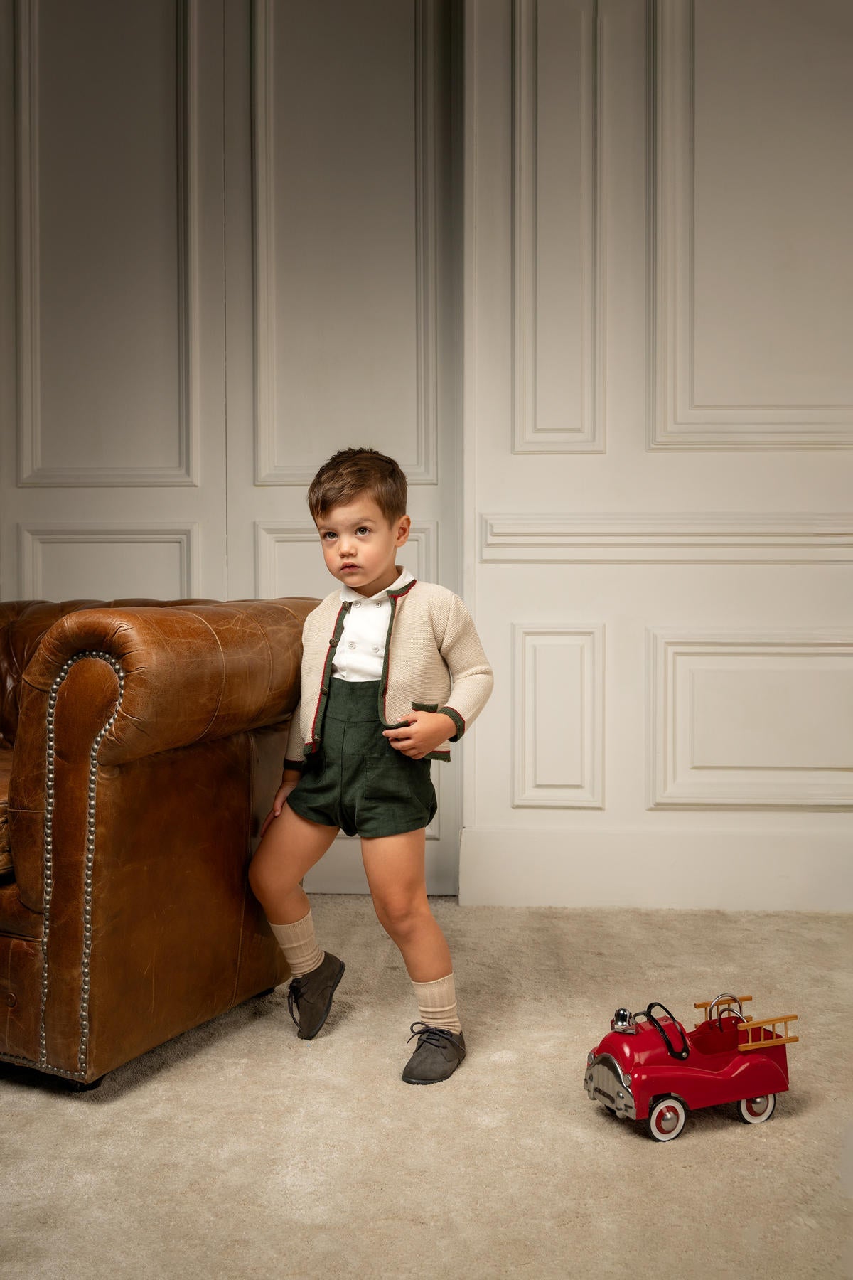 Julian Corduroy Romper in Pine Green