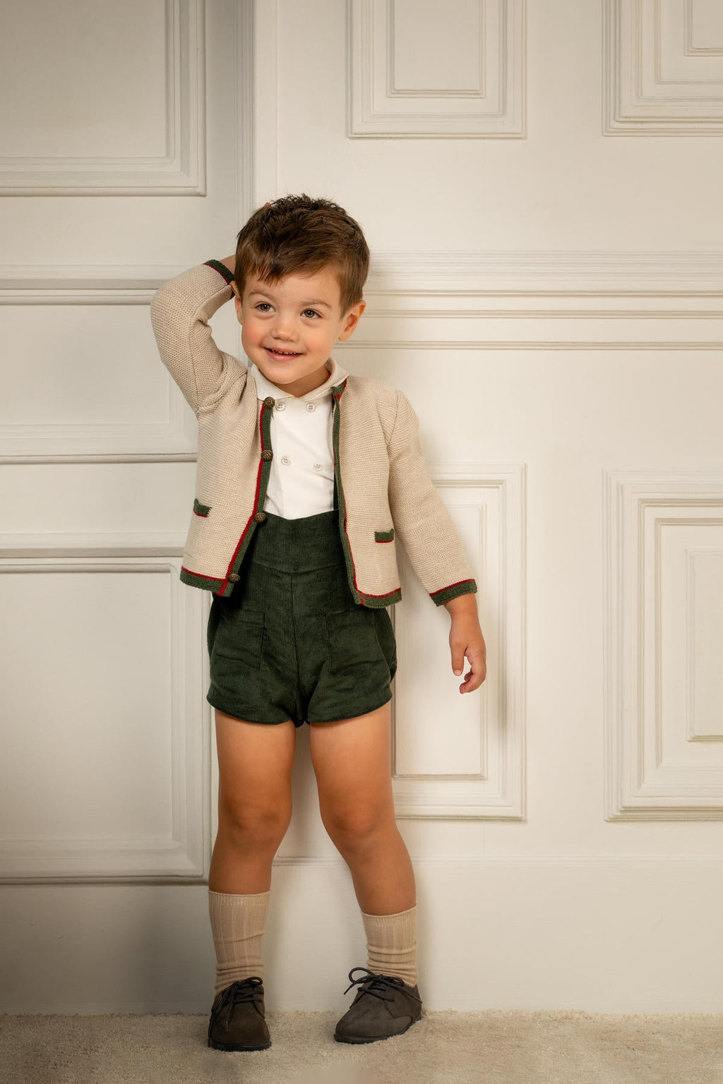 Julian Corduroy Romper in Pine Green