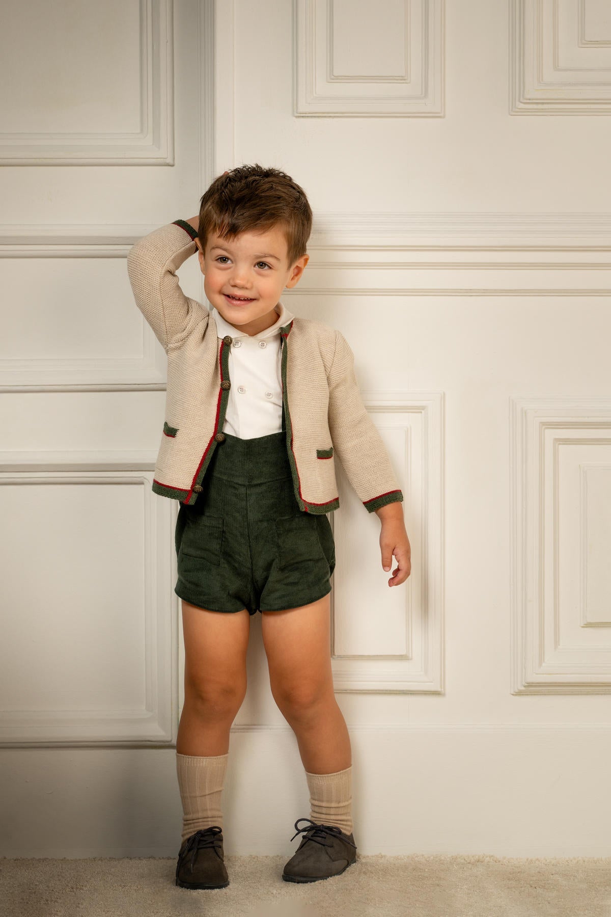 Julian Corduroy Romper in Pine Green