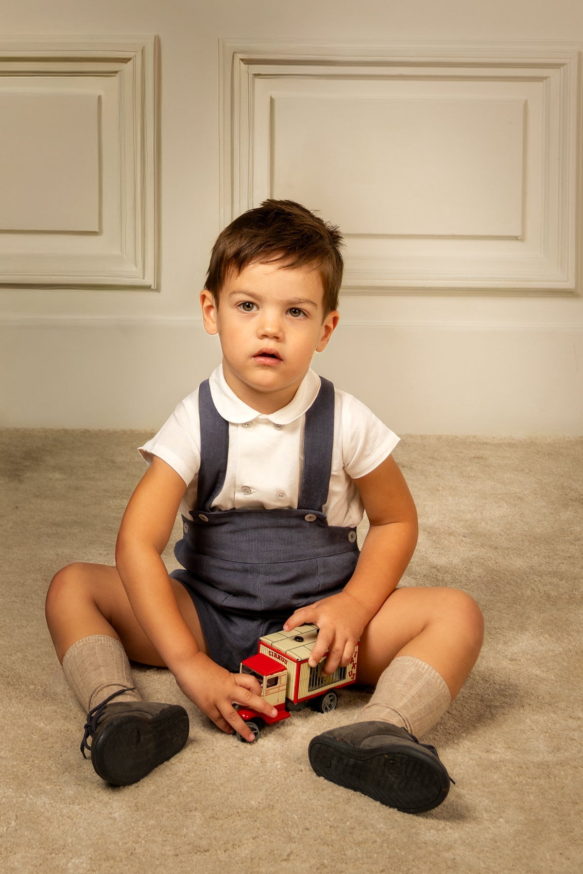 Julian Corduroy Romper in Midnight Blue