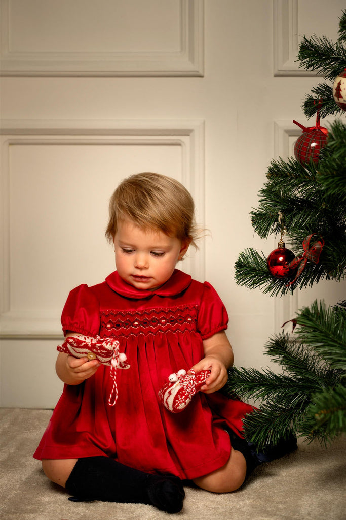 Camille Velvet Short Dress in Cherry