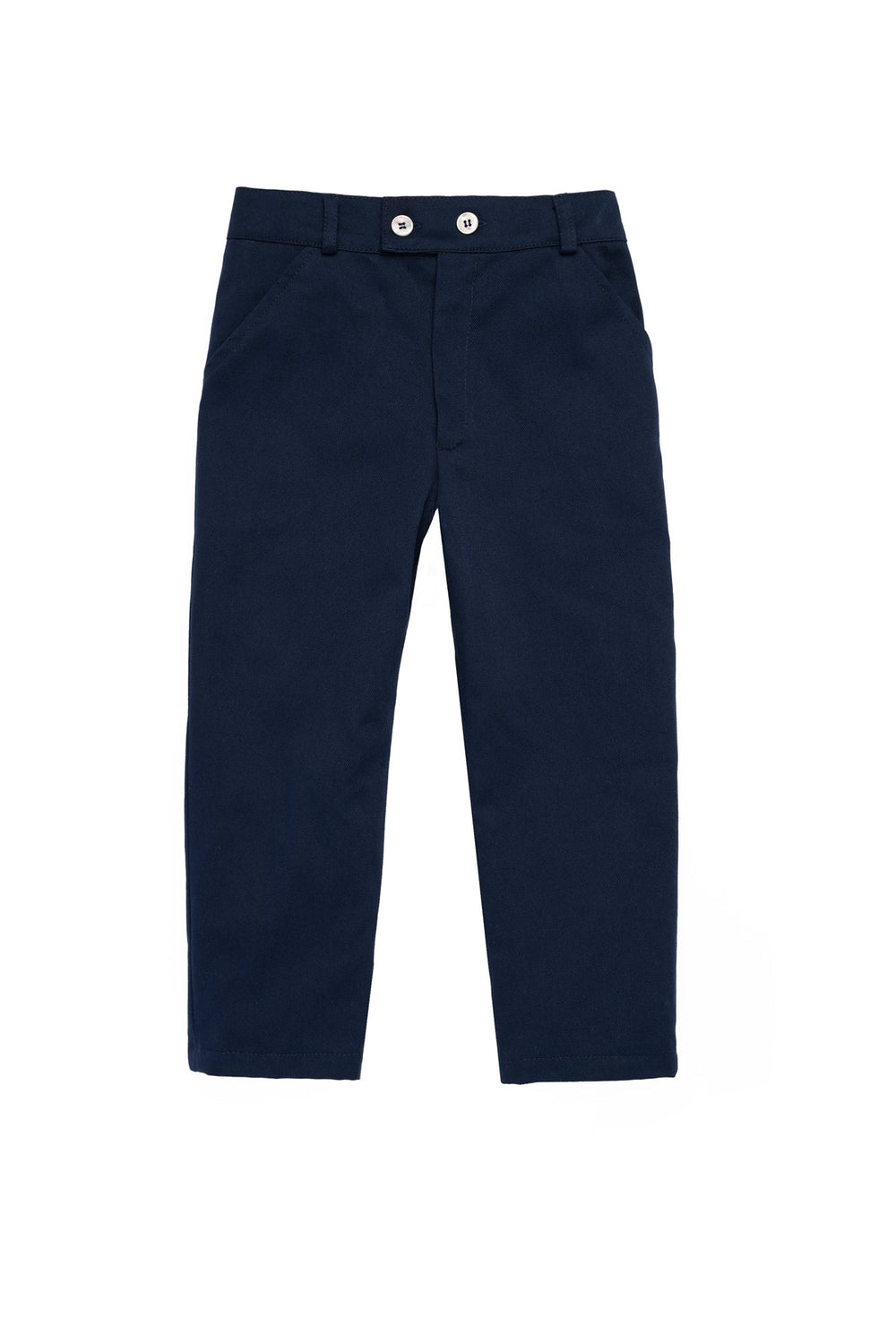 Front view of George pants showcasing tailored straight leg, front slant pockets, and buttoned waistband on white background