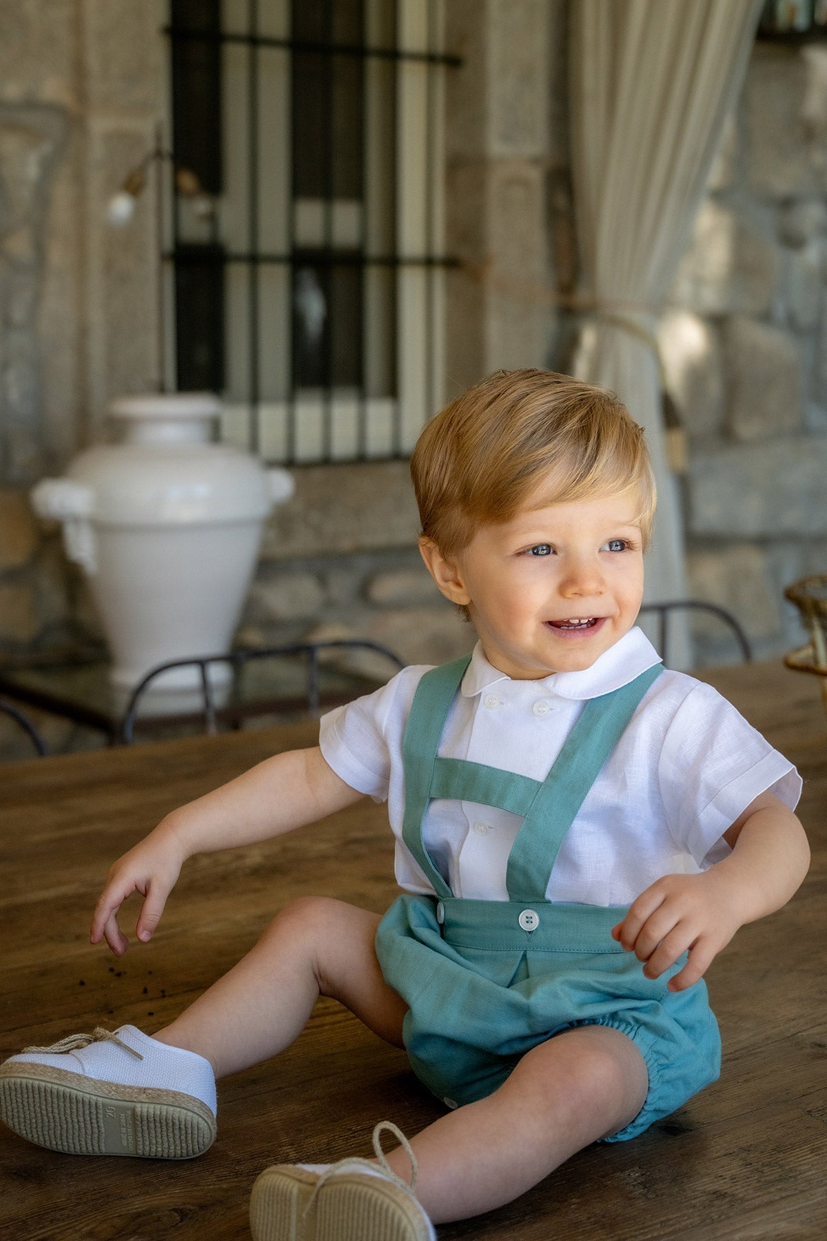 Leonardo Linen Romper in Mint Green