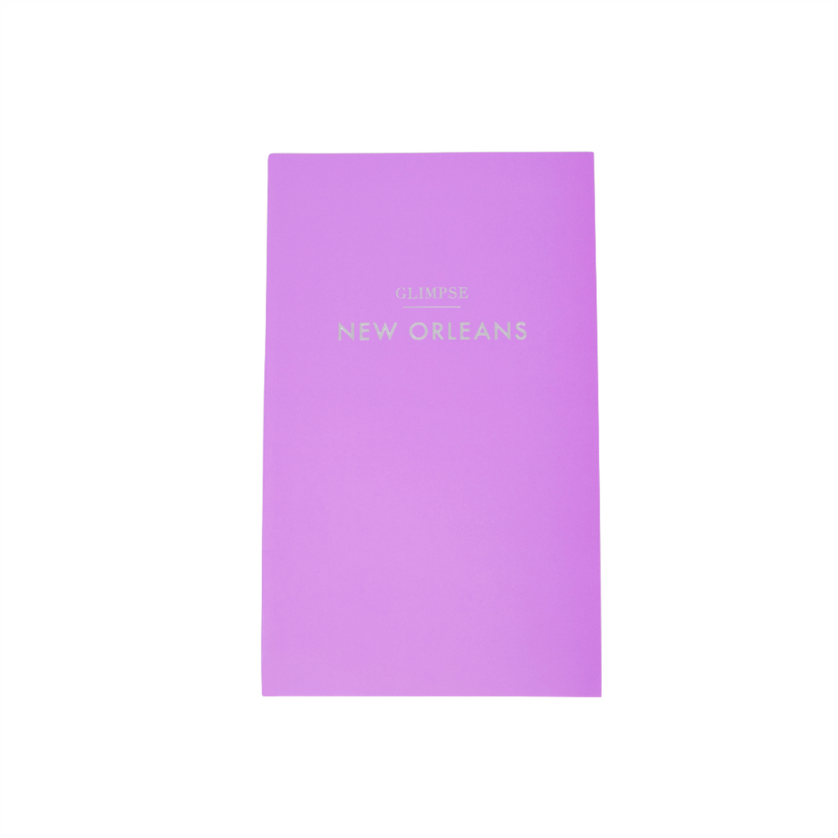 Front view of Glimpse Guide Book New Orleans, lavender cover with gold foil text on white background