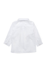 Back view of Enrique Shirt in Cloud White showcasing stitched collar detail and long sleeves with a white background