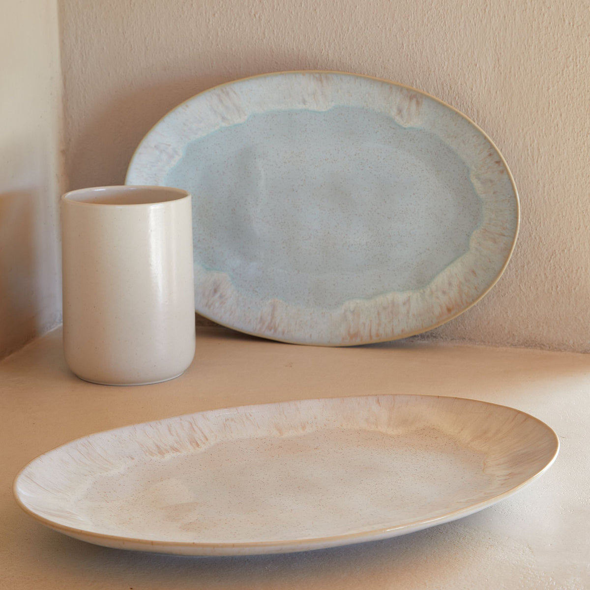 Eivissa Collection Oval Platter 18" in Sand Beige