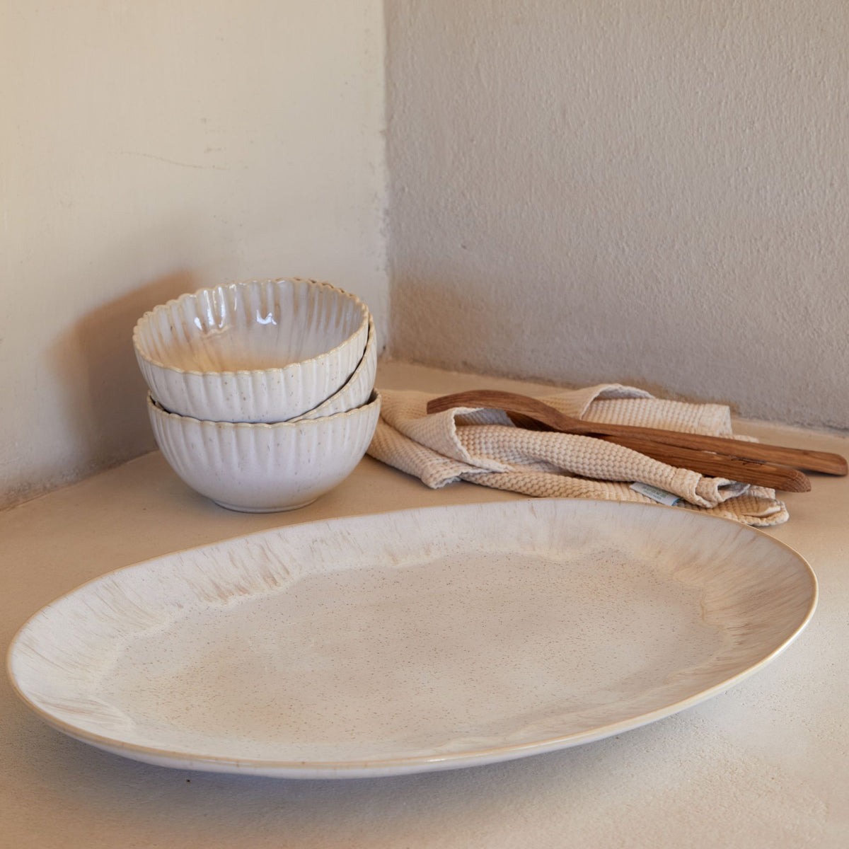 Eivissa Collection Oval Platter 18" in Sand Beige