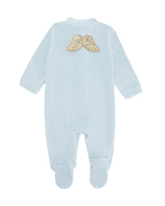 Velour Angel Wing Sleepsuit in Gold & Blue