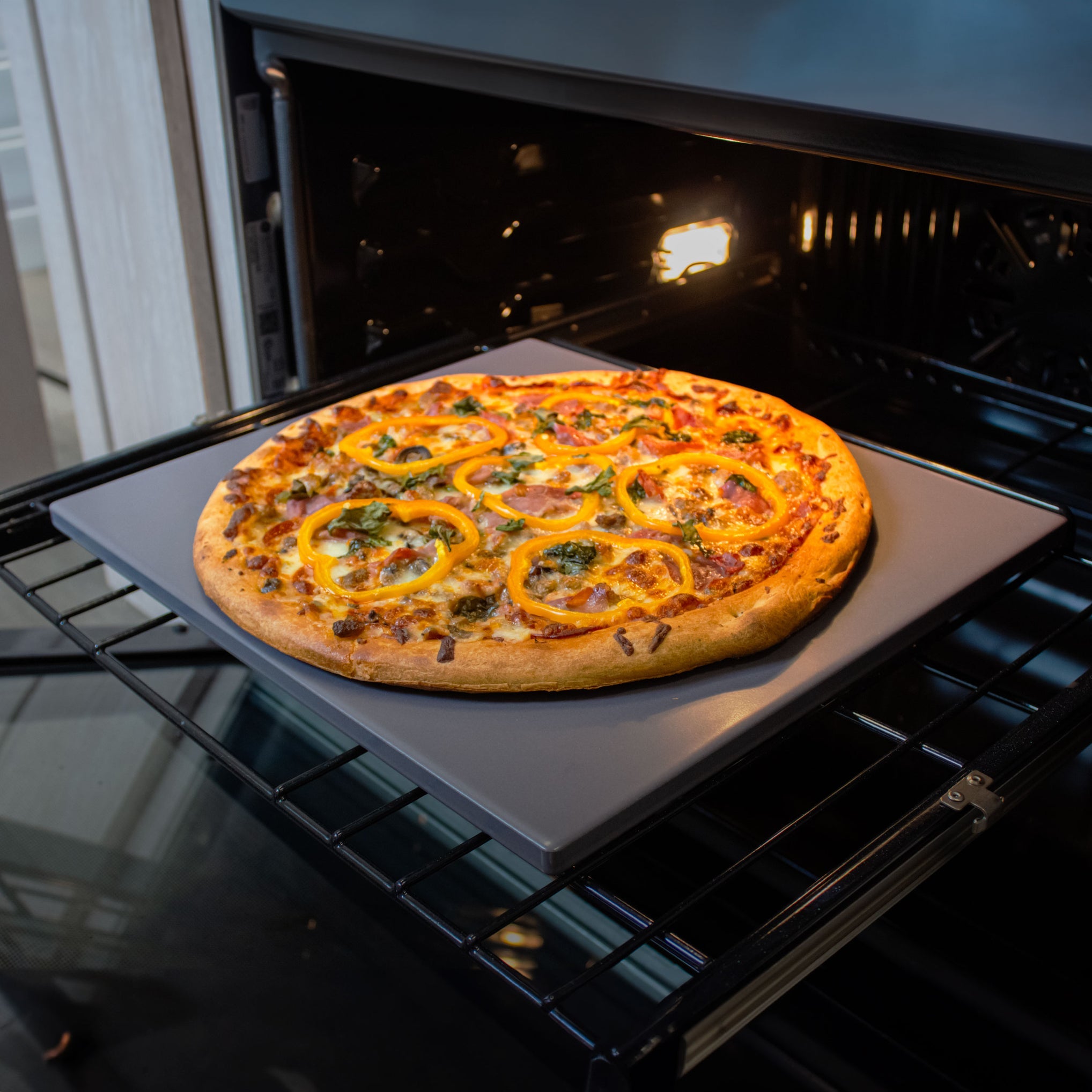 Glazed Cordierite Rectangle Pizza Stone in Grey