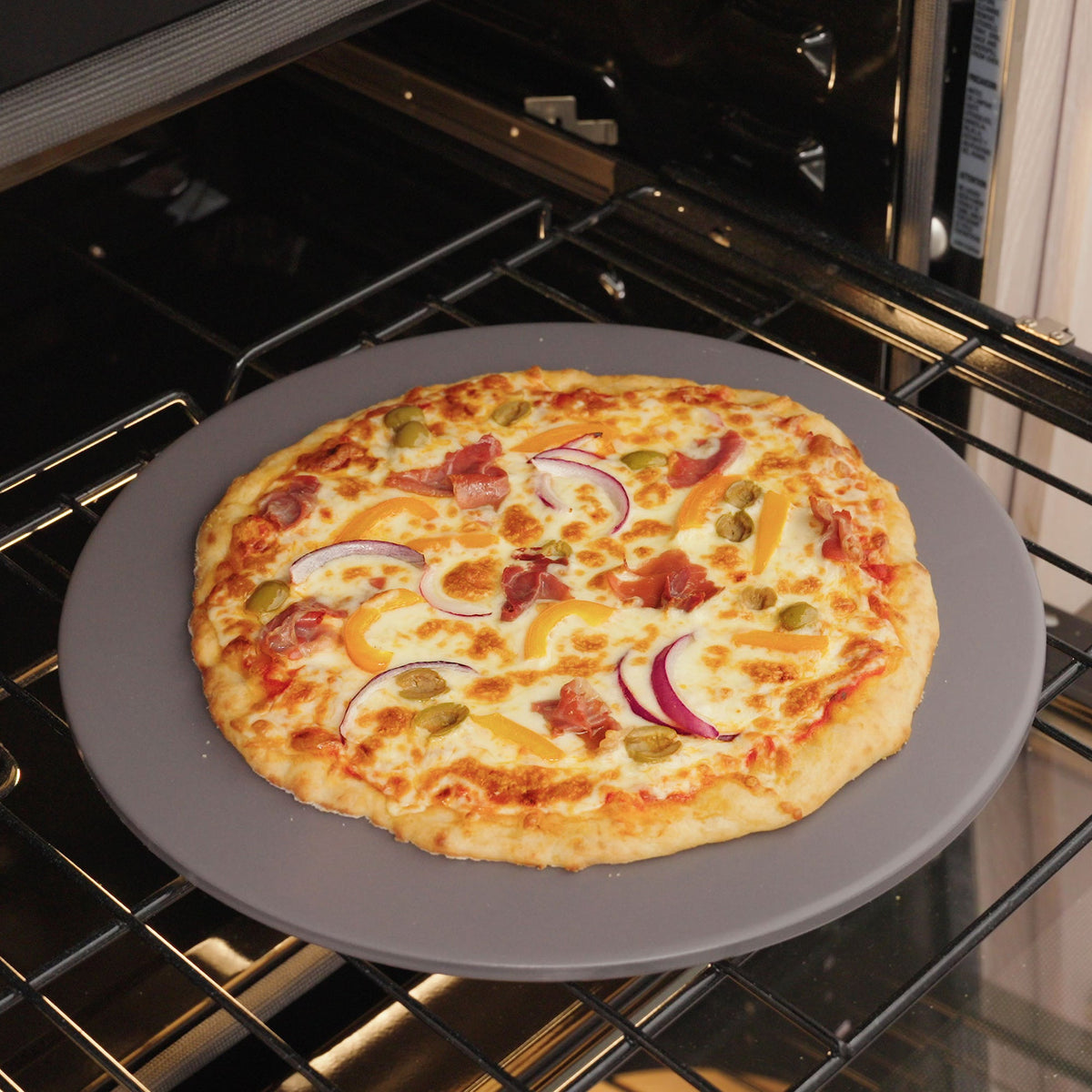 Glazed Cordierite Round Pizza Stone 16" in Grey