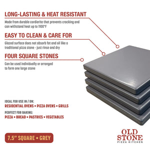 Glazed Cordierite Square Pizza Stone, Set of 4