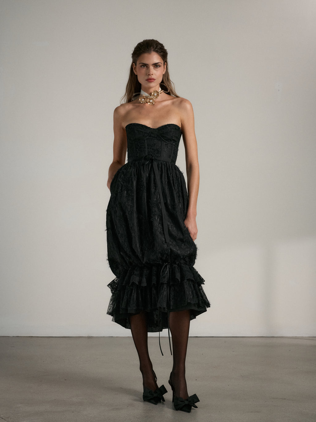 The Granada Dress in Black Fuzzy Lace