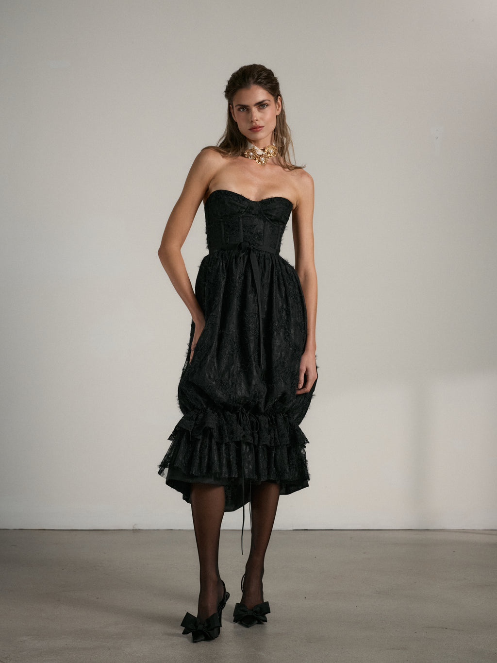 The Granada Dress in Black Fuzzy Lace