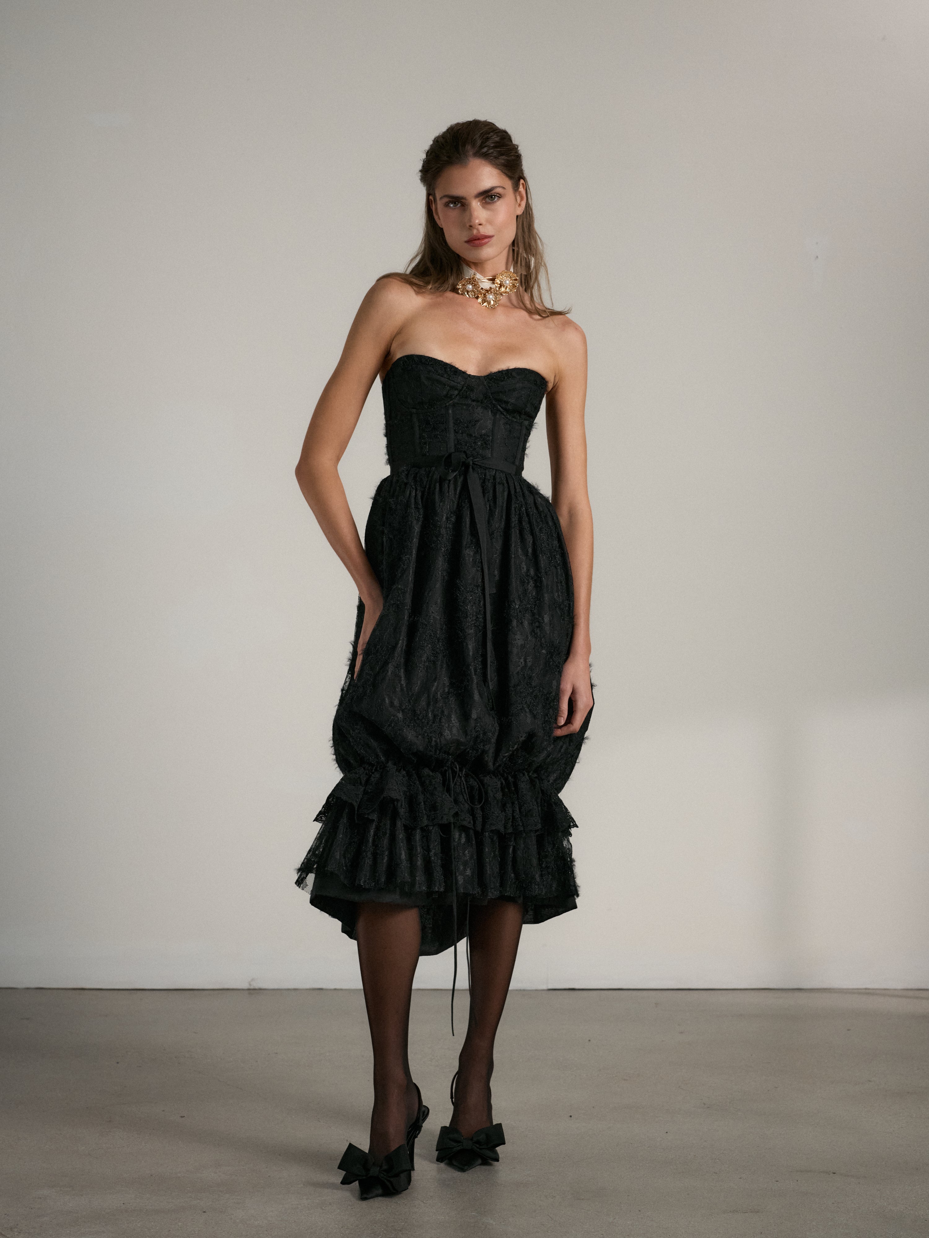 The Granada Dress in Black Fuzzy Lace