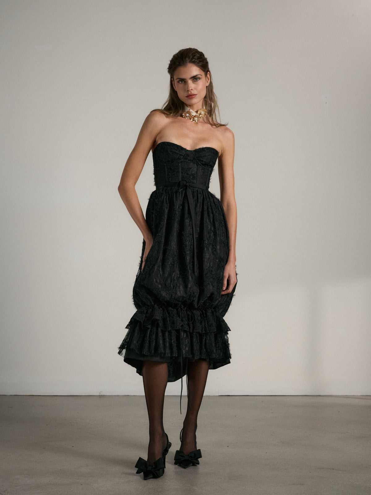 The Granada Dress in Black Fuzzy Lace
