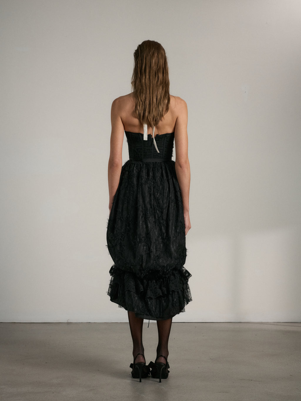 The Granada Dress in Black Fuzzy Lace