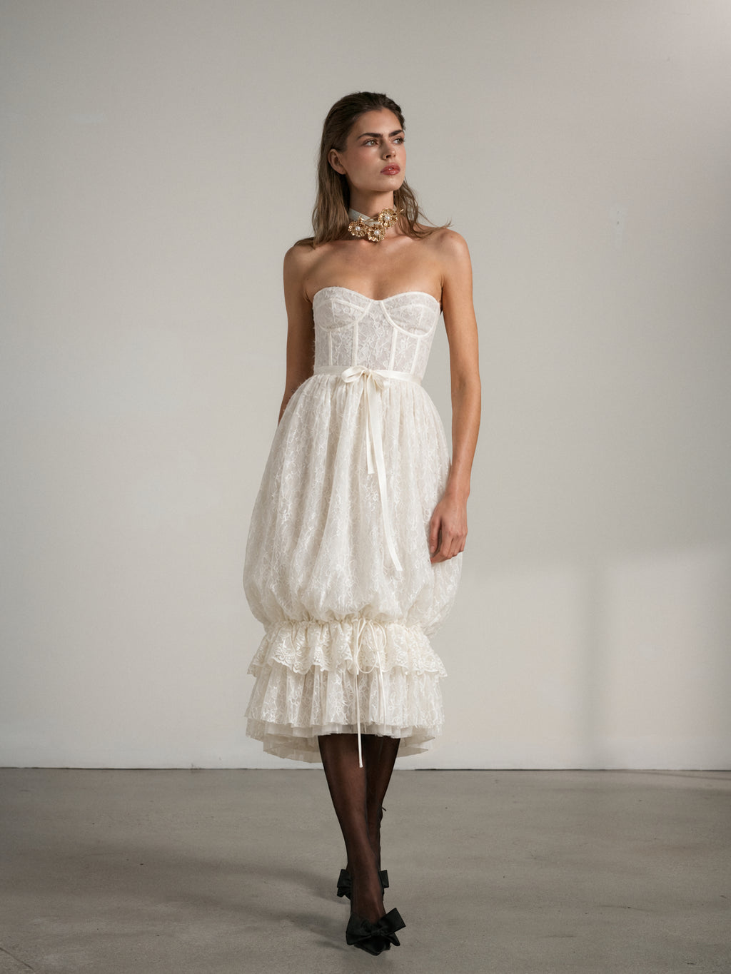 The Granada Dress in Eggshell Fuzzy Lace