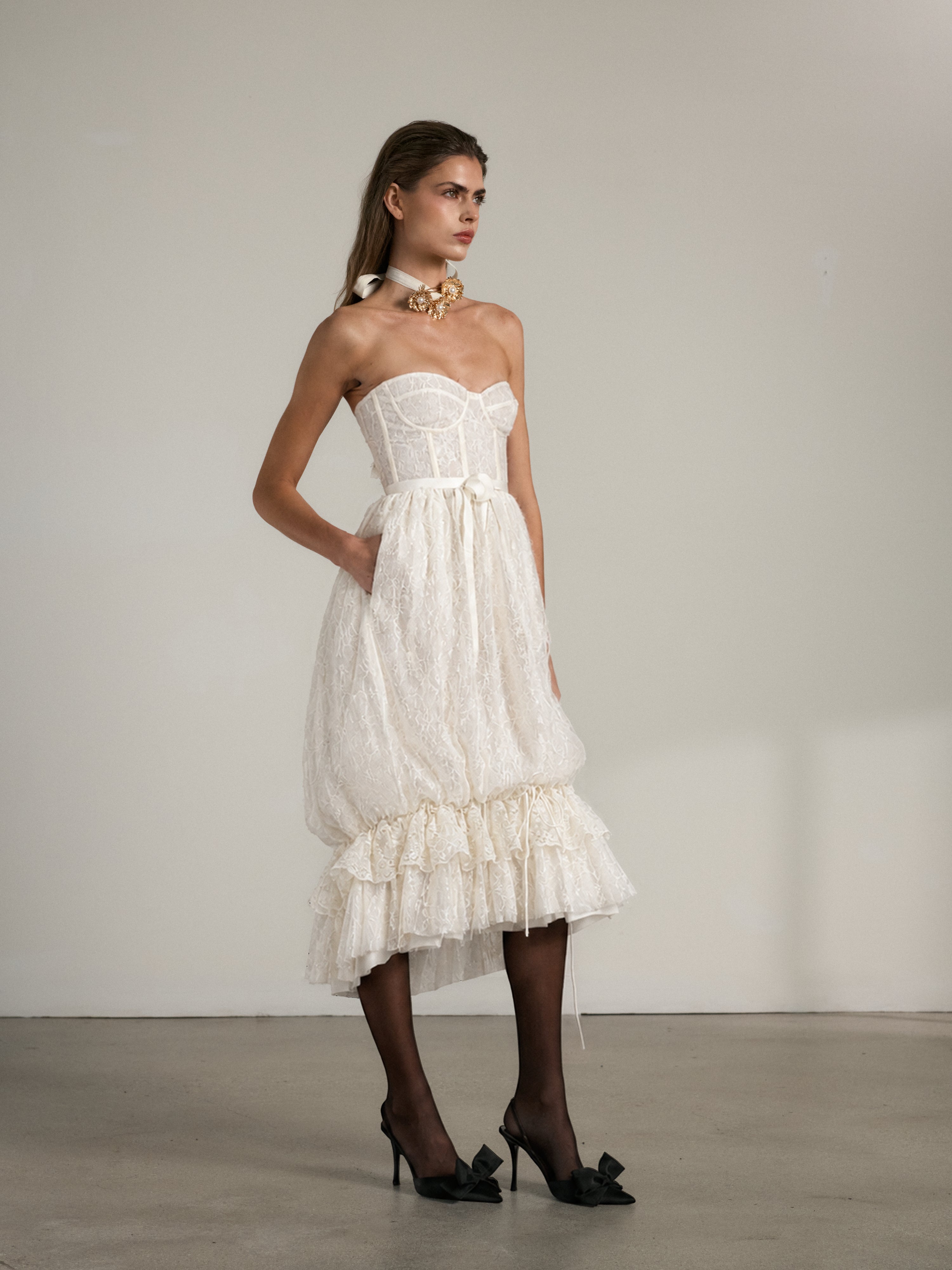 The Granada Dress in Eggshell Fuzzy Lace