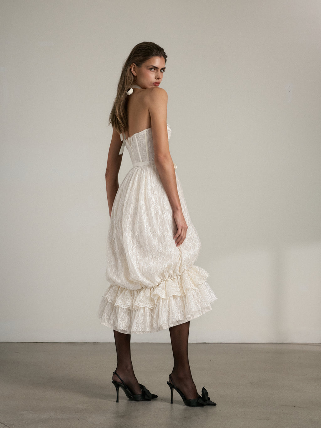The Granada Dress in Eggshell Fuzzy Lace