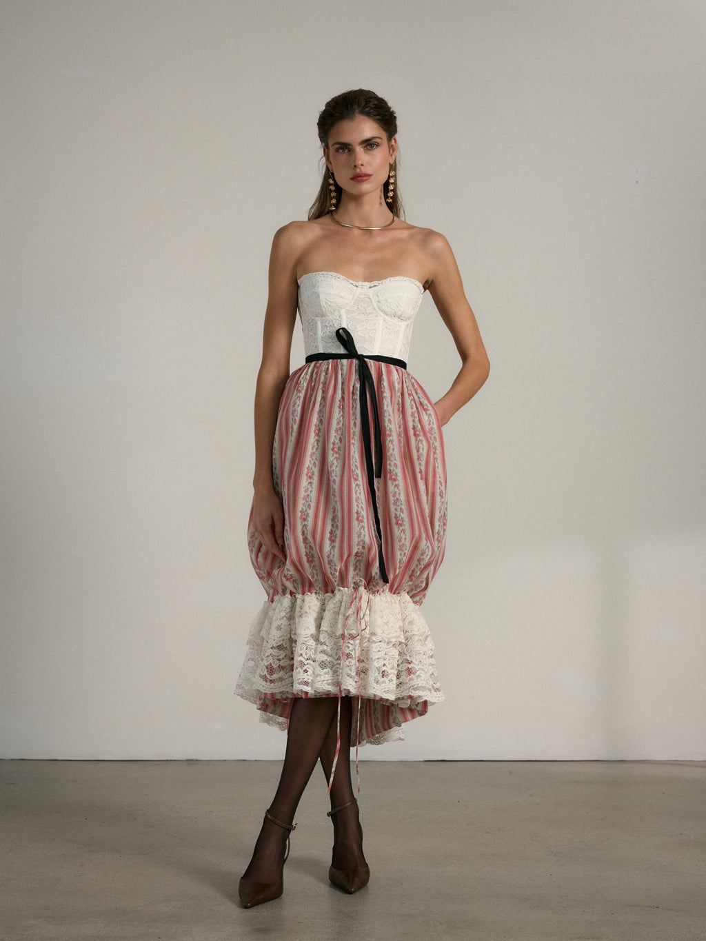 The Granada Dress in Red Floral Stripe