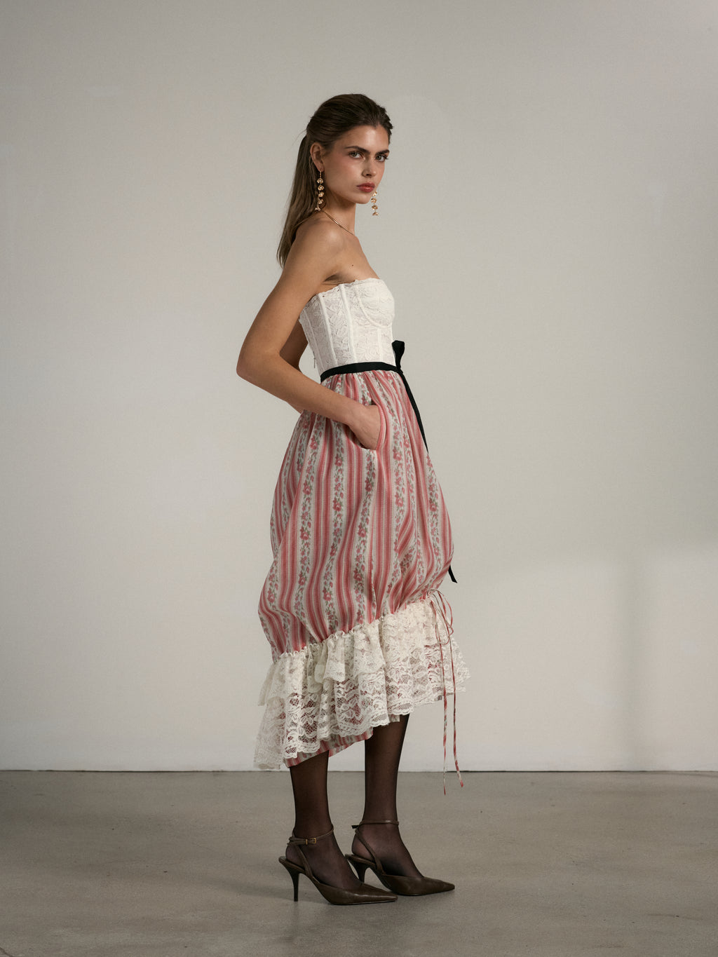 The Granada Dress in Red Floral Stripe
