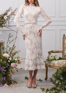 The Greta Dress in White Chantilly Lace