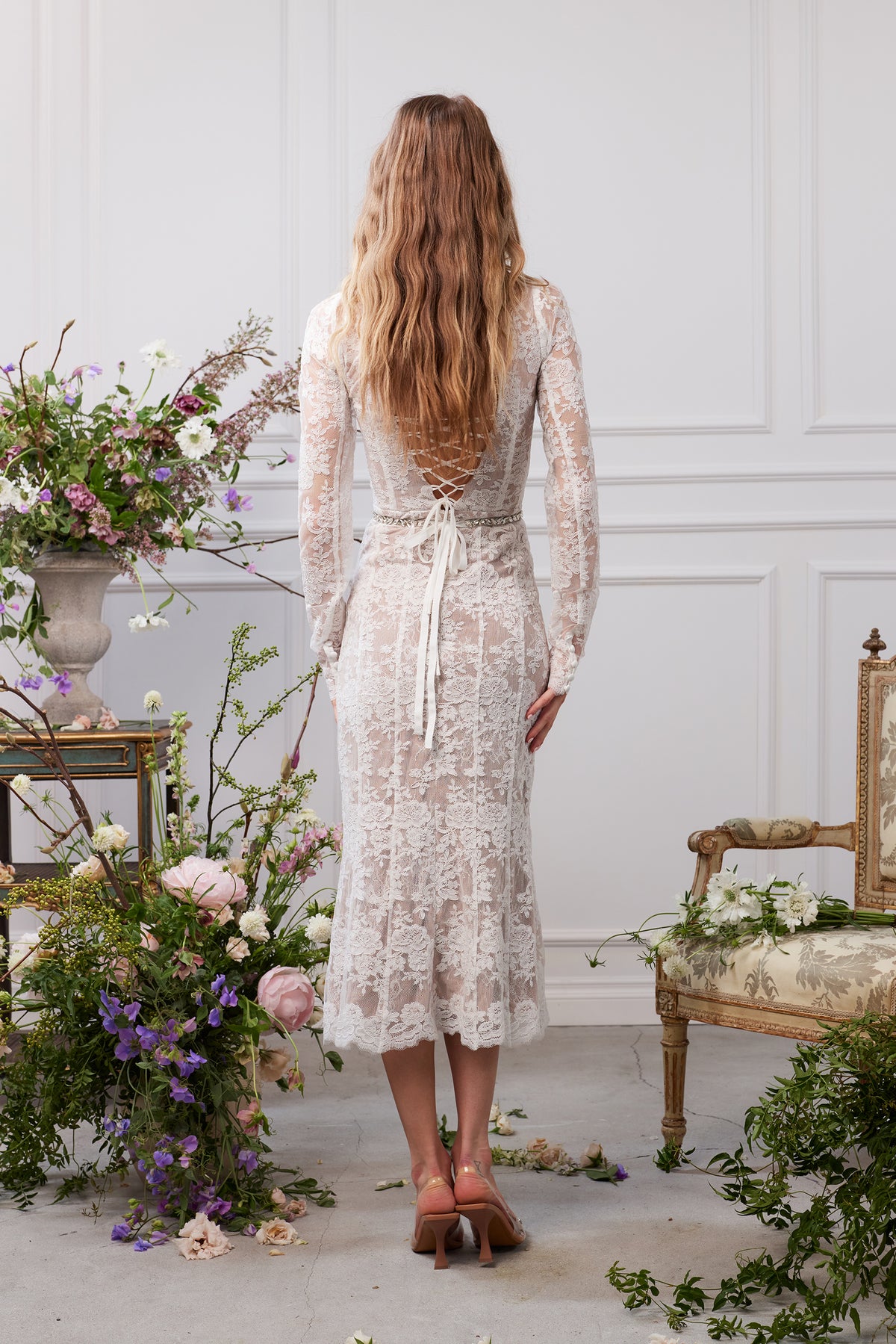 The Greta Dress in White Chantilly Lace