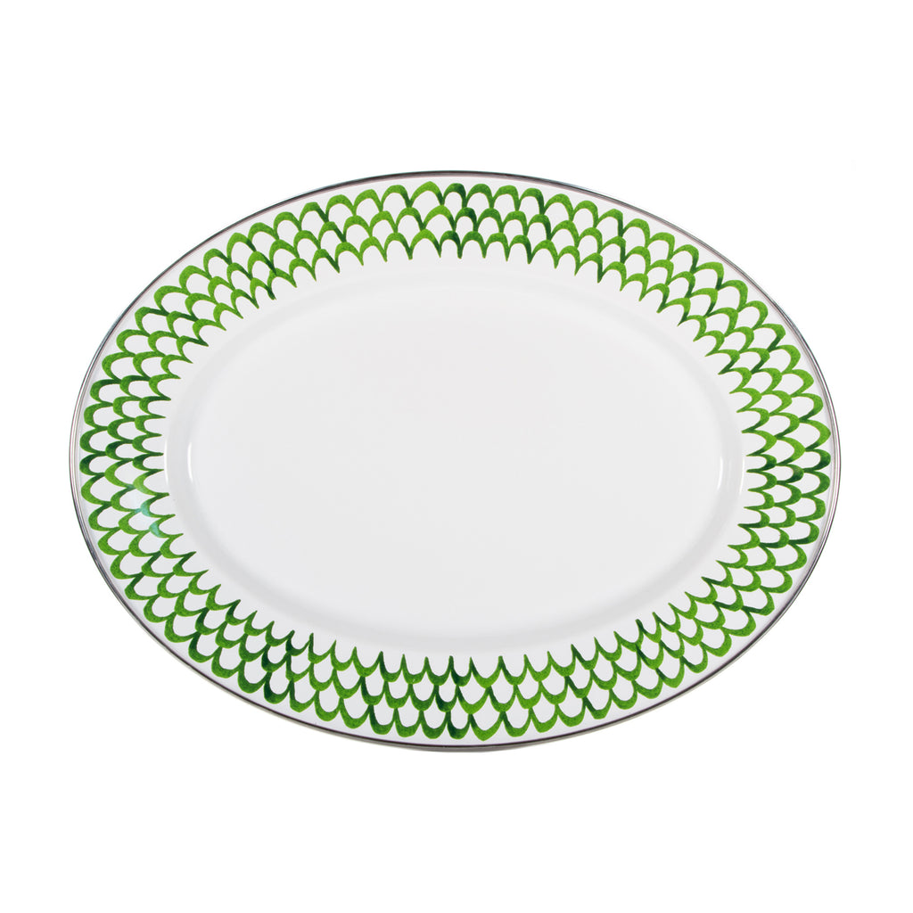 Oval Platter in Green Scallop