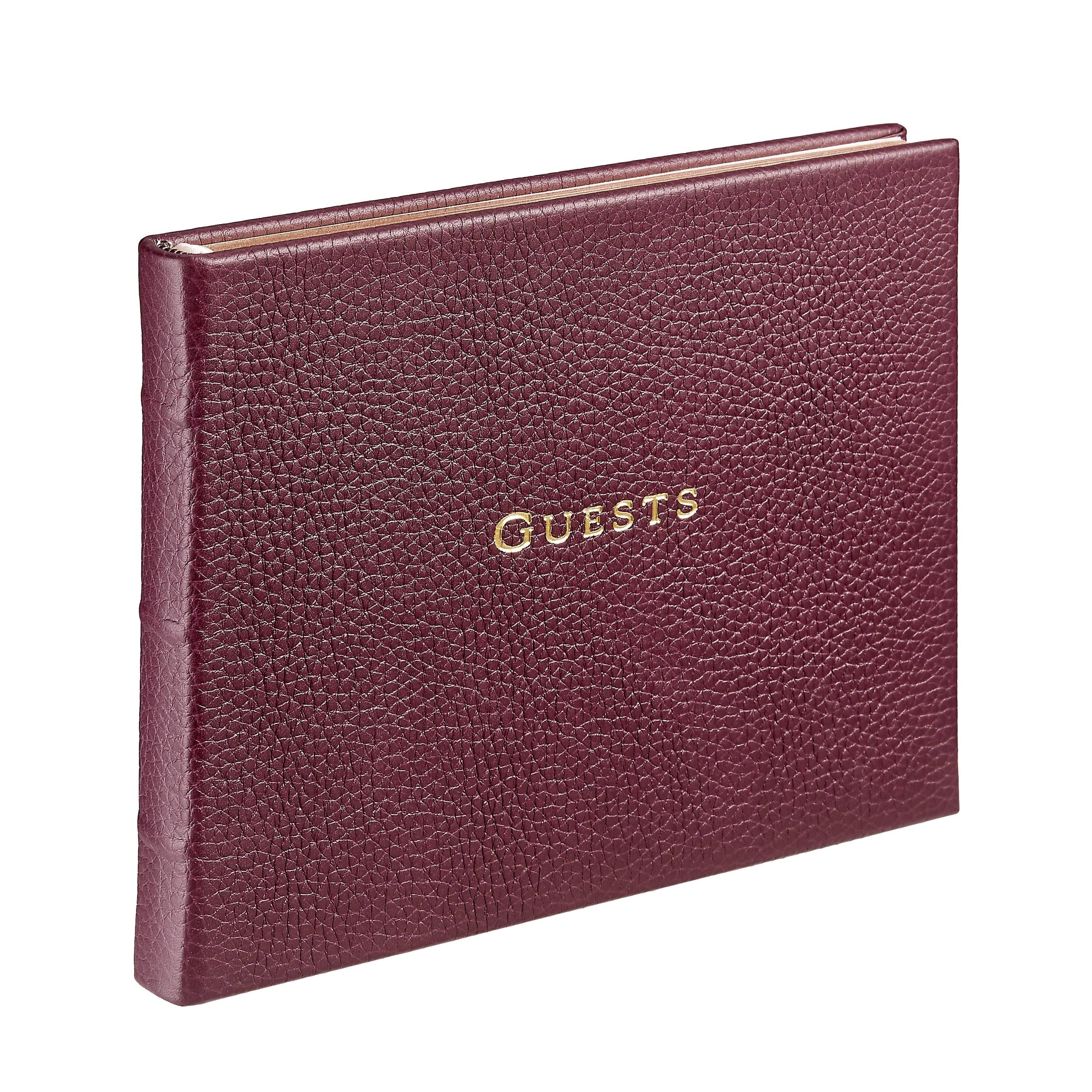 Guest Book in Wine Pebble Grain Leather