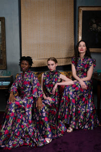 Pleated Flounce Gown in Geranium Silk