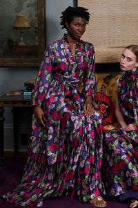 Pleated Flounce Gown in Geranium Silk