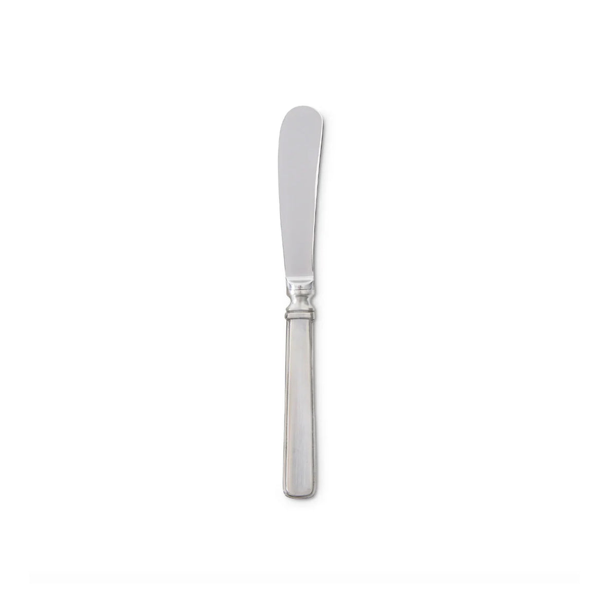 Front view of Gabriella Butter Knife, Large showcasing its 18/10 stainless steel blade and banded collar on a white background