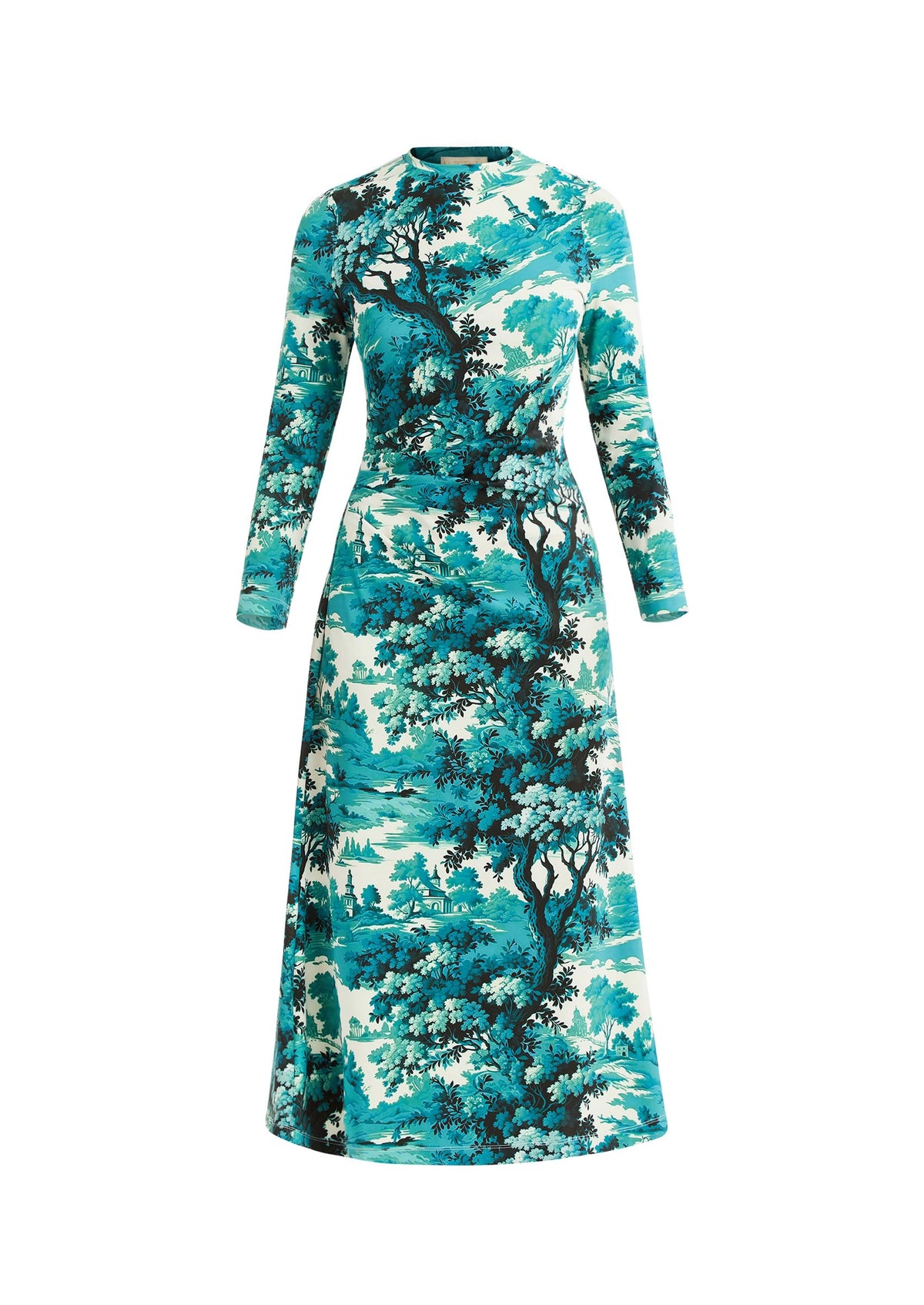 Gabriella Midi Dress in Turquoise Ceramic Toile