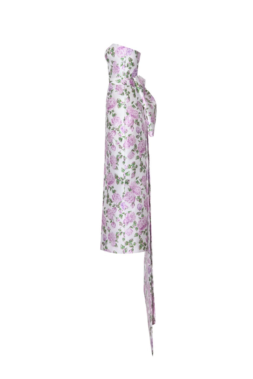 The Gabrielle Gown with Detachable Bow in Pink & Green