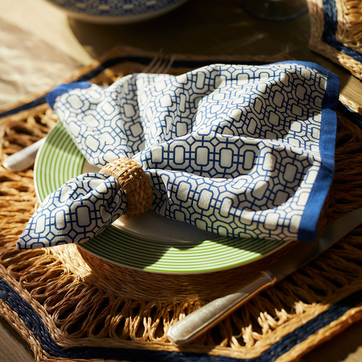 Newport Garden Gate Dinner Napkins in Blue, Set of 4