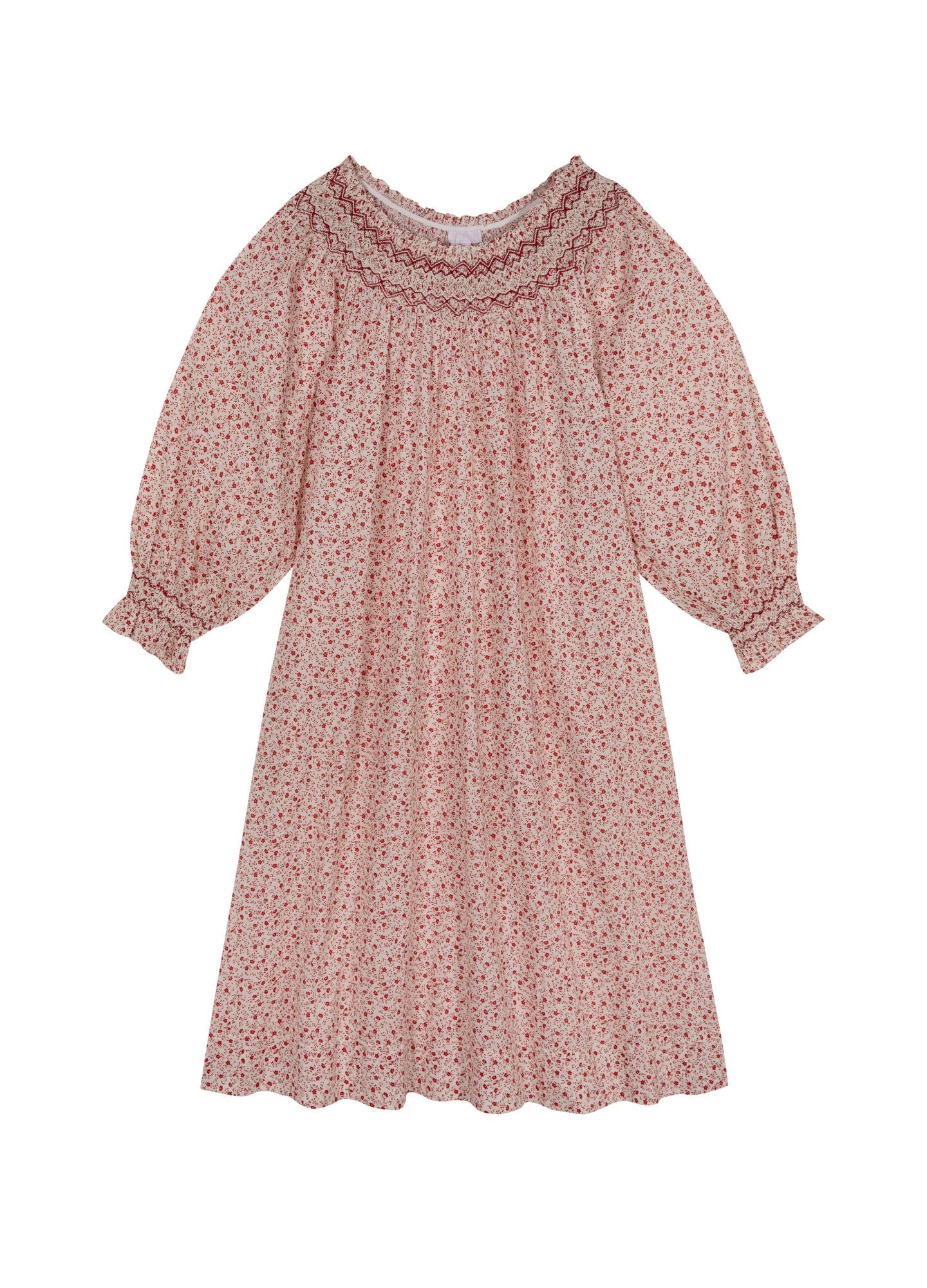 Georgie Smocked Nightdress in Berry Bird